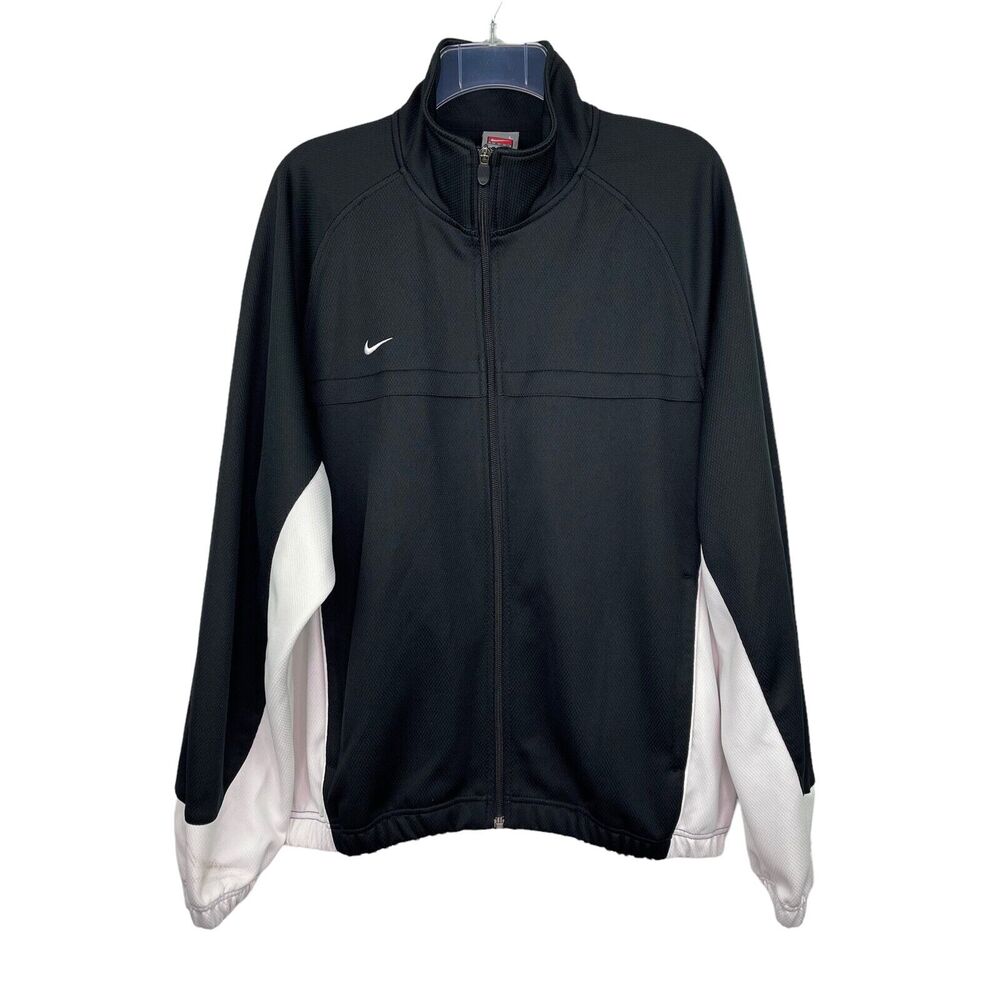 Nike Black White Long Sleeve Zip Front Mock Neck Jacket Men's Sz L